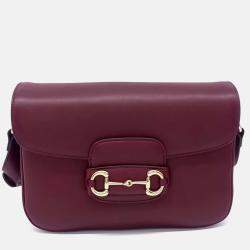 Pre Owned Gucci Burgundy Leather 1955 Horsebit Shoulder Bag