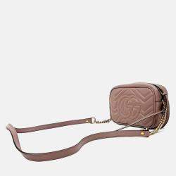 Pre Owned Gucci Pink Leather Marmont Matelasse Mini Crossbody Bag