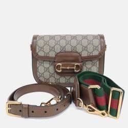 Pre Owned Gucci Brown Coated Canvas Horsebit 1955 Mini Bag
