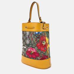 Pre Owned Gucci Multicolor Yellow Coated Canvas Ophidia Small Bucket Bag