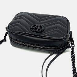 Pre Owned Gucci Black Leather Marmont Matelasse Mini Crossbody Bag