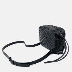 Pre Owned Gucci Black Leather Marmont Matelasse Mini Crossbody Bag