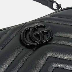 Pre Owned Gucci Black Leather Marmont Matelasse Mini Crossbody Bag