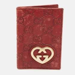 Pre Owned Gucci Red Guccissima Leather Lovely Heart Card Case