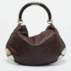 Pre Owned Gucci Dark Brown Guccissima Leather Large Indy Hobo