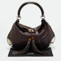 Pre Owned Gucci Dark Brown Guccissima Leather Large Indy Hobo