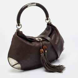 Pre Owned Gucci Dark Brown Guccissima Leather Large Indy Hobo