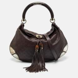Pre Owned Gucci Dark Brown Guccissima Leather Large Indy Hobo