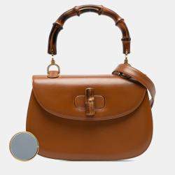 Pre Owned Gucci Brown Small Grained Calfskin Bamboo Top Handle Bag