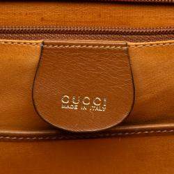 Pre Owned Gucci Brown Small Grained Calfskin Bamboo Top Handle Bag