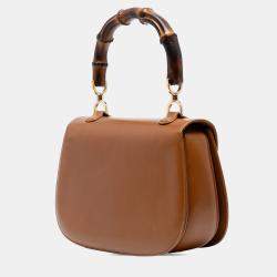 Pre Owned Gucci Brown Small Grained Calfskin Bamboo Top Handle Bag