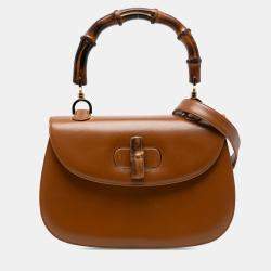 Pre Owned Gucci Brown Small Grained Calfskin Bamboo Top Handle Bag