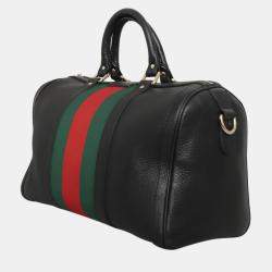 Pre Owned Gucci Leather Vintage Web Boston Bag