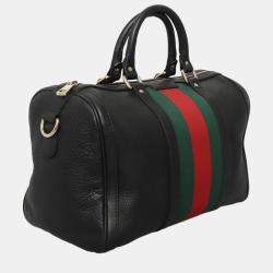 Pre Owned Gucci Leather Vintage Web Boston Bag