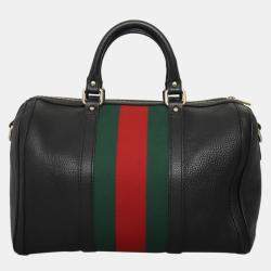 Pre Owned Gucci Leather Vintage Web Boston Bag