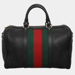 Pre Owned Gucci Leather Vintage Web Boston Bag