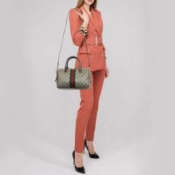 Pre Owned Gucci Beige GG Supreme Canvas and Leather Ophidia Boston Bag 