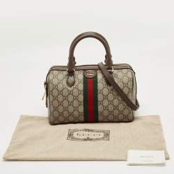 Pre Owned Gucci Beige GG Supreme Canvas and Leather Ophidia Boston Bag 