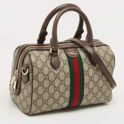 Pre Owned Gucci Beige GG Supreme Canvas and Leather Ophidia Boston Bag 