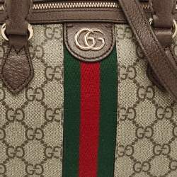 Pre Owned Gucci Beige GG Supreme Canvas and Leather Ophidia Boston Bag 