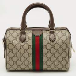 Pre Owned Gucci Beige GG Supreme Canvas and Leather Ophidia Boston Bag 