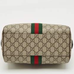 Pre Owned Gucci Beige GG Supreme Canvas and Leather Ophidia Boston Bag 