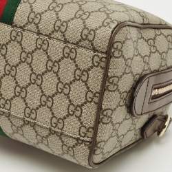 Pre Owned Gucci Beige GG Supreme Canvas and Leather Ophidia Boston Bag 