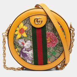 Pre Owned Gucci Brown/Orange Mini GG Supreme Flora Ophidia Round Crossbody