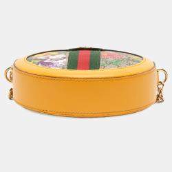 Pre Owned Gucci Brown/Orange Mini GG Supreme Flora Ophidia Round Crossbody