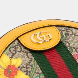 Pre Owned Gucci Brown/Orange Mini GG Supreme Flora Ophidia Round Crossbody
