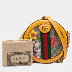 Pre Owned Gucci Brown/Orange Mini GG Supreme Flora Ophidia Round Crossbody