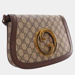 Pre Owned Gucci Beige Brown Small GG Supreme Blondie Chain Satchel