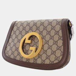 Pre Owned Gucci Beige Brown Small GG Supreme Blondie Chain Satchel