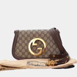 Pre Owned Gucci Beige Brown Small GG Supreme Blondie Chain Satchel