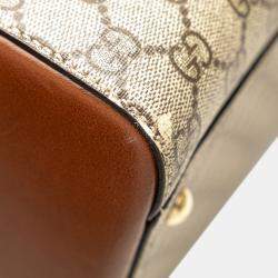 Pre Owned Gucci Beige Brown Medium GG Supreme Satchel