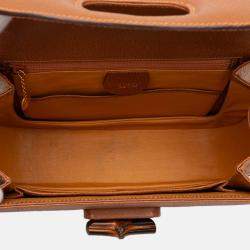 Pre Owned Gucci Brown Grained Calfskin Bamboo Night