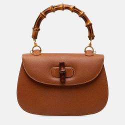 Pre Owned Gucci Brown Grained Calfskin Bamboo Night