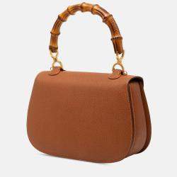 Pre Owned Gucci Brown Grained Calfskin Bamboo Night