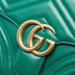 Pre Owned Gucci Green Small GG Marmont Matelasse Leather Top Handle Bag