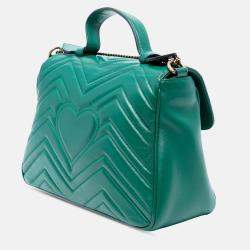 Pre Owned Gucci Green Small GG Marmont Matelasse Leather Top Handle Bag