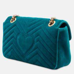 Pre Owned Gucci Medium GG Marmont Matelasse Velvet Shoulder Bag