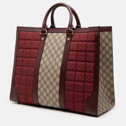 Pre Owned Gucci Burgundy Medium GG Supreme and Quilted Mini GG Canvas Double G Tote
