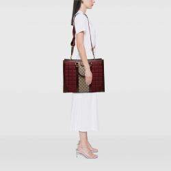 Pre Owned Gucci Burgundy Medium GG Supreme and Quilted Mini GG Canvas Double G Tote