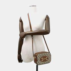 Pre Owned Gucci Horsebit 1955 Shoulder Bag Beige/Brown Gg Supreme Leather Size Small