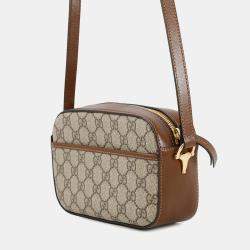 Pre Owned Gucci Horsebit 1955 Shoulder Bag Beige/Brown Gg Supreme Leather Size Small