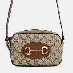 Pre Owned Gucci Horsebit 1955 Shoulder Bag Beige/Brown Gg Supreme Leather Size Small