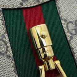 Pre Owned Gucci Jackie 1961 Handbag Beige/Brown Gg Supreme Leather Size Mini