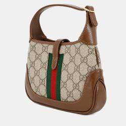 Pre Owned Gucci Jackie 1961 Handbag Beige/Brown Gg Supreme Leather Size Mini