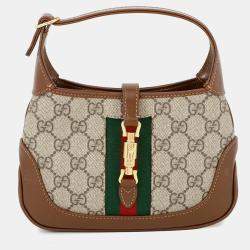 Pre Owned Gucci Jackie 1961 Handbag Beige/Brown Gg Supreme Leather Size Mini