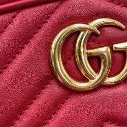 Pre Owned Gucci Gg Marmont Mini Shoulder Bag Red/Beige Leather Size Mini